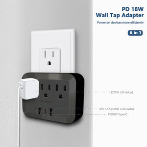 สินค้าใหม่เต้ารับ3ช่องและ USB 3ช่องเสียบผนังพร้อมช่องเสียบ USB PD 18W หลายช่อง - Product Image 2
