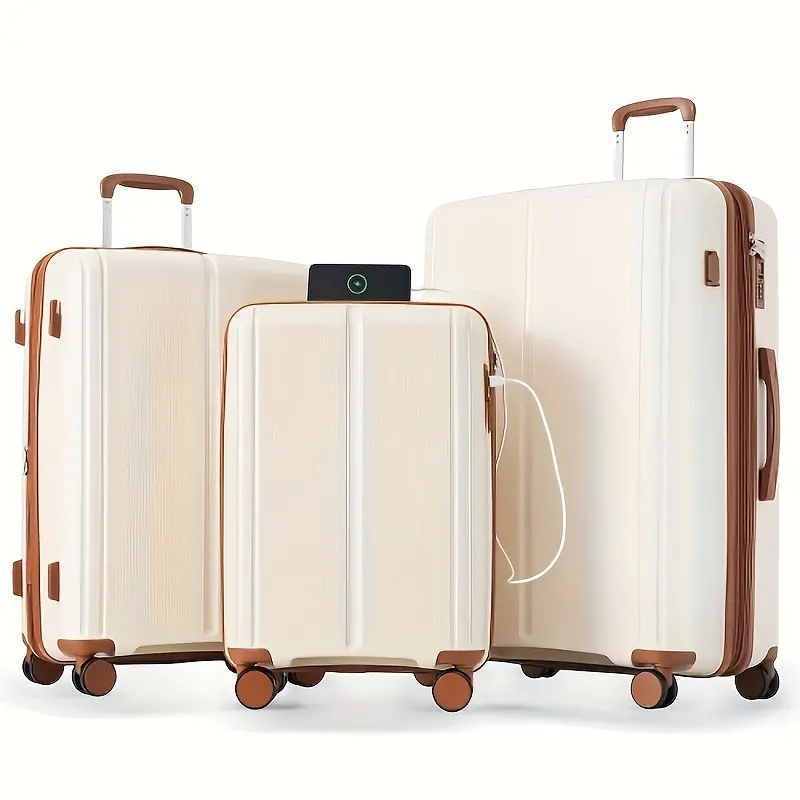 Set di valigie 3 pezzi Set di valigie 202428 con porta USB bagaglio a mano approvato dalla compagnia aerea PP valigia leggera con Spinner Wh