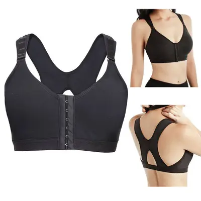 Wholesale Plus Gym Fitness High Impact Sports Top Post Surgery Front Closure Thicken Built In Bra Cross Back Plus Ladies Bra