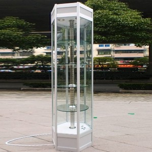 2024 New arrivals kim loại hình lục giác thủy tinh đồ trang sức hiển thị trường hợp tủ ánh sáng xoay cửa hàng đứng <span class=keywords><strong>Showcase</strong></span> thiết kế trang trí/ - Product Image 3