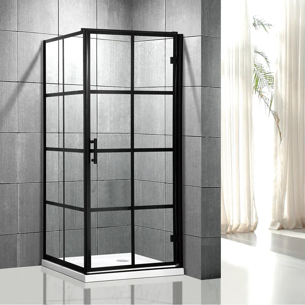 Salle de bain noir en aluminium profil charnière porte en verre trempé cabines de douche cabines de douche