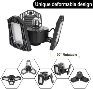 2 paket LED garaj ışığı, 60W ötesinde parlak garaj ışığı deforme garaj tavan ışıkları, 6500K vida LED Tri ışık - Product Image 3