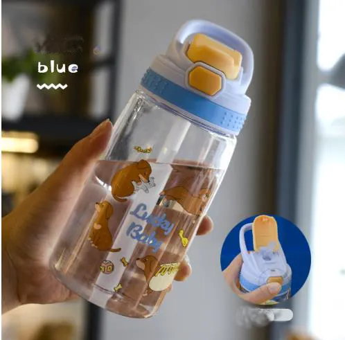Botella de agua con pajita para niños, accesorio con impresión bonita, color azul cielo, gran oferta, compra en línea