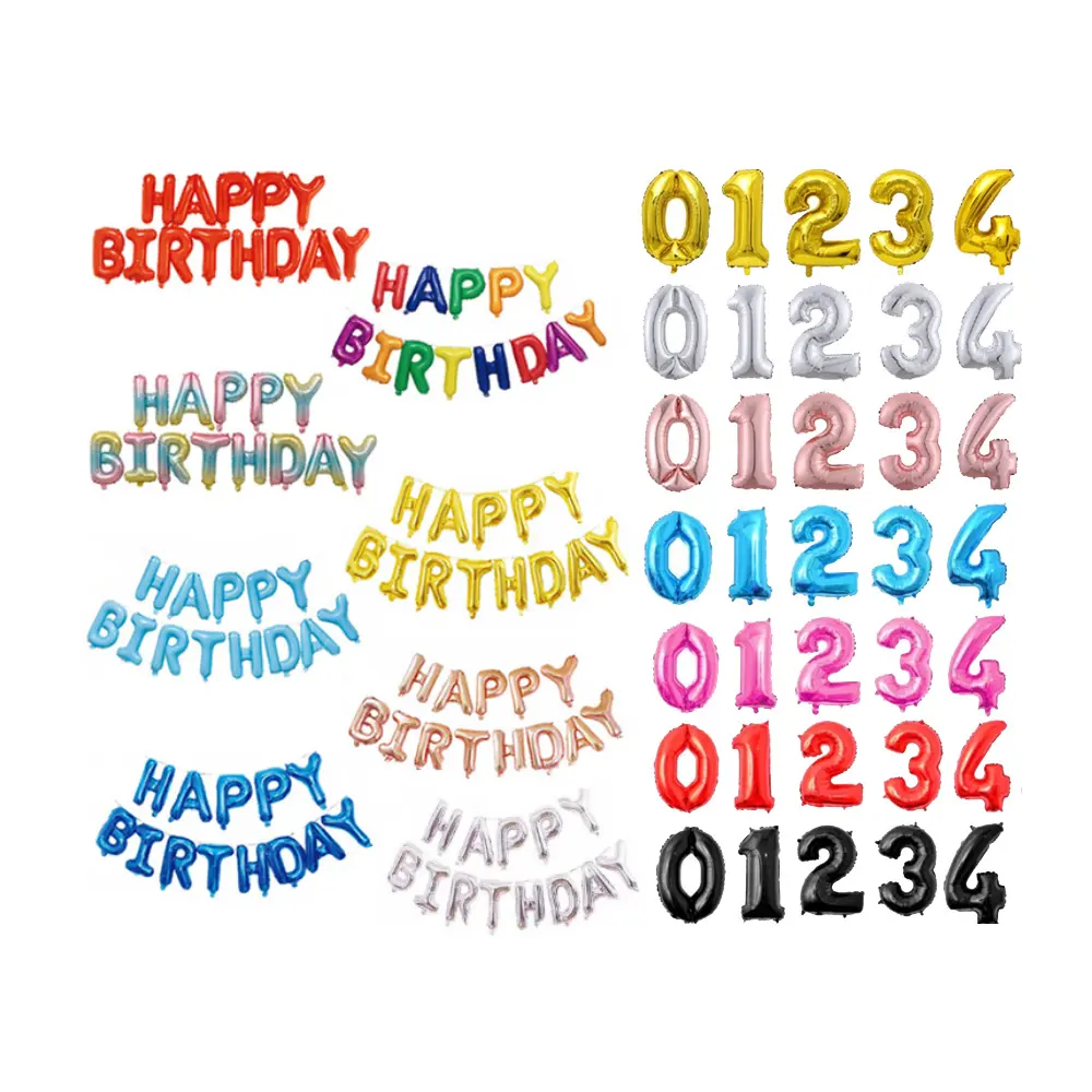Wholesale 10 18 24 36 inch Number letter aluminum colorful Letters Foil Helium Balloons for Party Decoration Birthday Party set