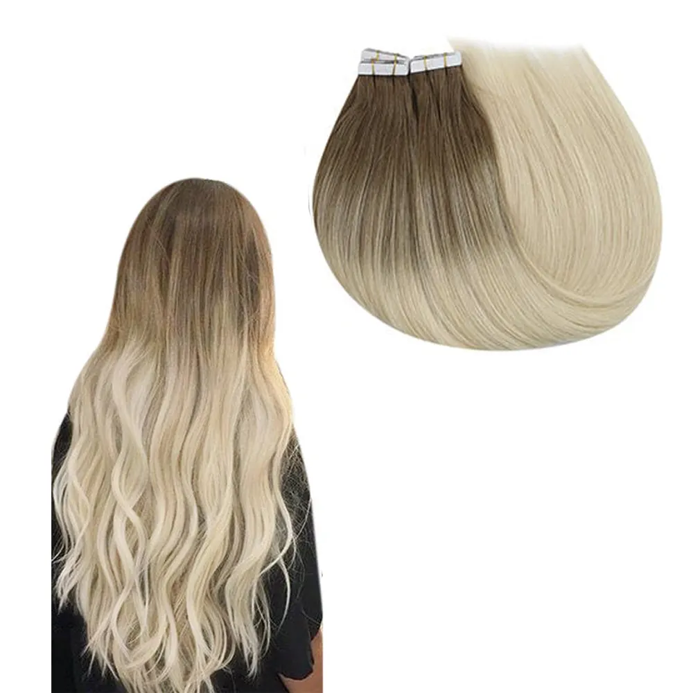 Fita dupla desenhada em extensões de cabelo 100 human hair extensões fita em 100% remy virgem russo 22 Polegada fita marrom extensão de cabelo