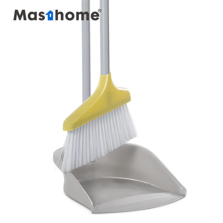 Masthome 가구 회색 & 노란 작풍 비 긴 금속 손잡이 빗자루와 Dustpan 세트