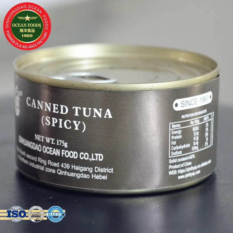 Productos de comida de mar en lata, atún enlatado con salsa picada, 0.175Kg, sabor picante Tierna