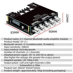 ZY-Módulo amplificador de potencia digital de 2,1 canales Subwoofers de tono alto y bajo Placa amplificadora de potencia - Product Image 5