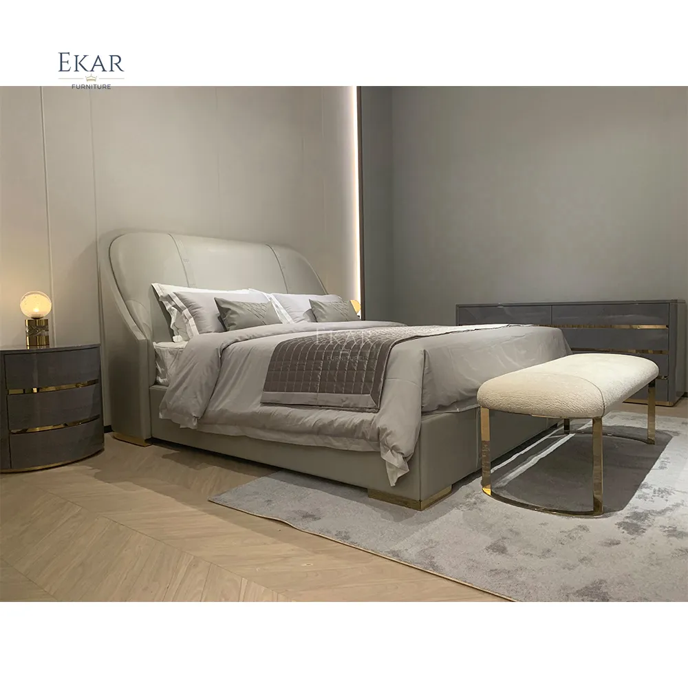 Ekar mobiliário cama de couro design moderno, cama de couro confortável cama traseira