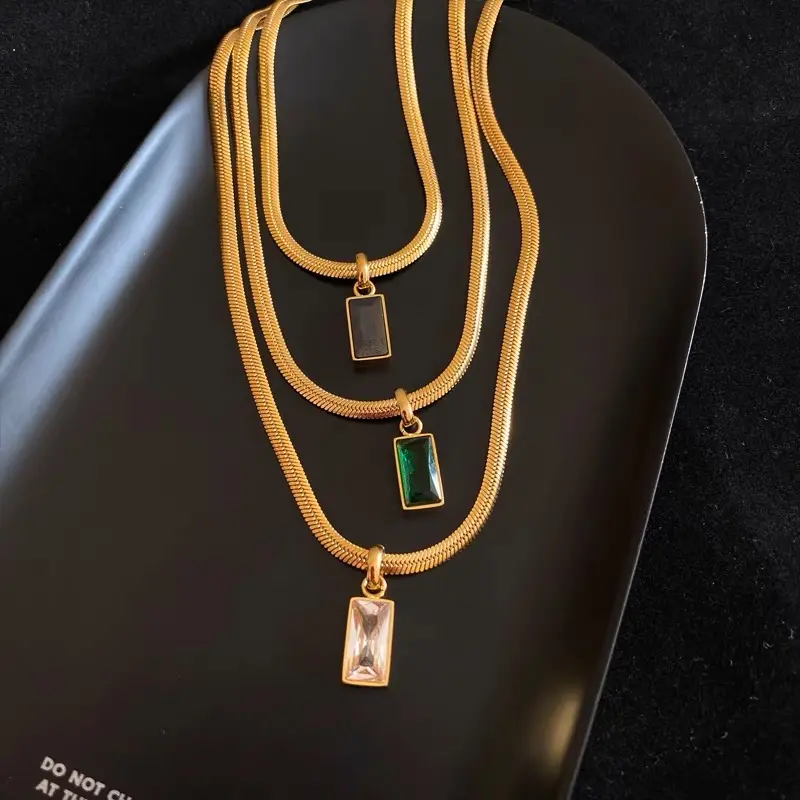 Gogem Simple Retro Vintage Jewelry collana con ciondolo in onice nero smeraldo rettangolo singolo diamante per donna