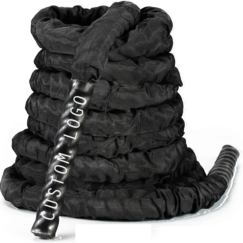 Cuerda de entrenamiento negra 100%, cuerda de batalla pesada de poliéster Dacron, 1,5 de diámetro, 30, 40 y 50 longitudes con funda protectora
