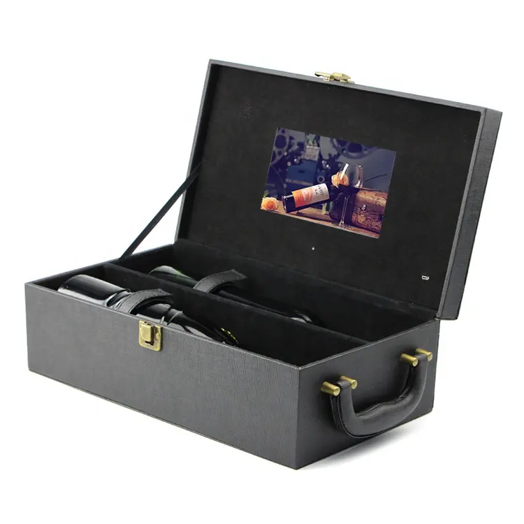 Caixa de presente de vinho tinto para venda por atacado, caixa luxuosa personalizada de 7 polegadas com visor lcd