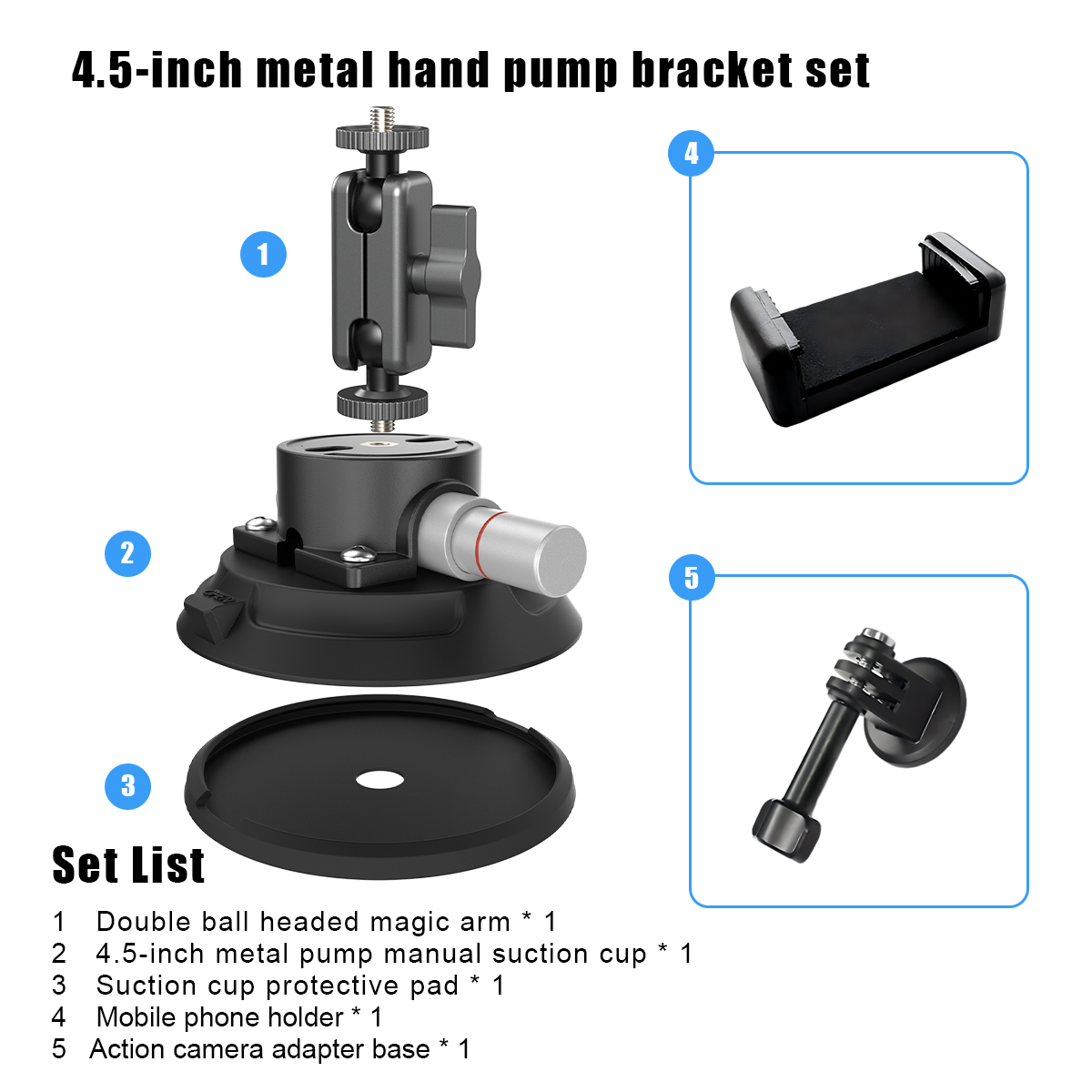 4.5-inch suction cup + metal handle + stand set