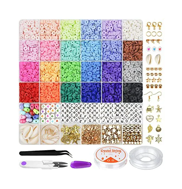 6000Pcs 24 cores Polymer Clay Beads Spacer Heishi Beads com Pingente Ornamentos Jóias fazendo kit