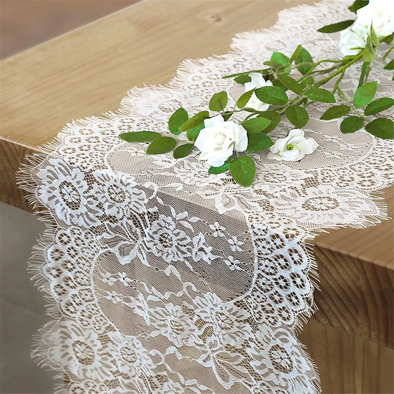 14 X120 Inch Luxury Vintage Wedding Party White Exquisite Decor Rustic Chic Rose Floral Lace Table Runner