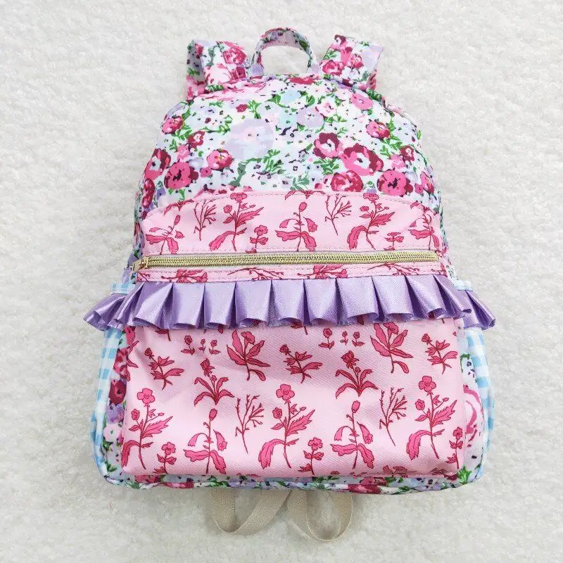 BA0099 zaino plaid a fiori blu e viola per bambini zaino per bambini accessori per bambini