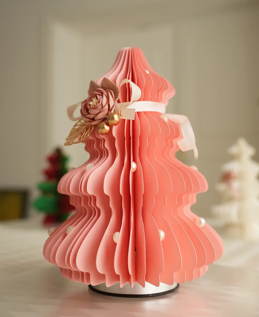 Kertas lipat tahan lama Mini pernikahan keluarga lampu pohon piknik hadiah Natal dekorasi pohon Natal