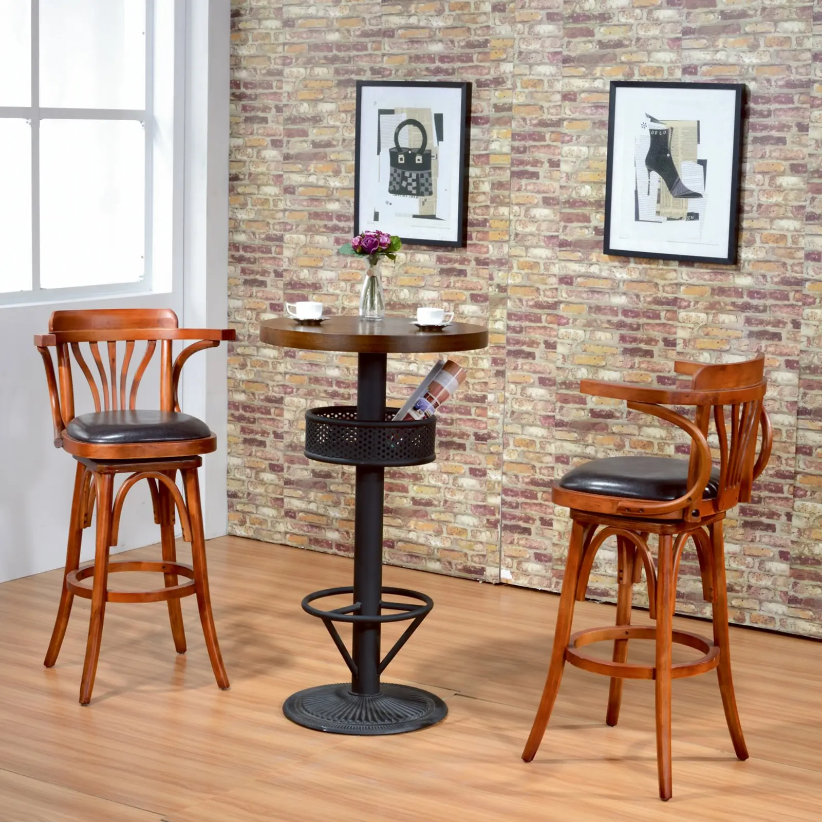 Proveedor de muebles, taburete de bar Retro giratorio de madera maciza, silla de Bar con brazos, silla de Bar giratoria