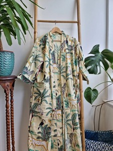 Kadın giyim elbise elbisesi hint el yapımı Farida <span class=keywords><strong>Kahlo</strong></span> Kaftan uzun pamuk Kaftan kapak up gecelik Kaftan kadın giyim
