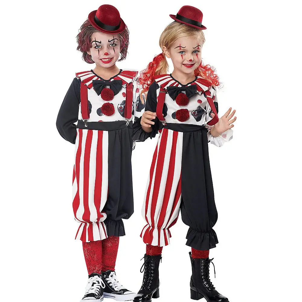 Disfraz de payaso de Halloween para niños, Disfraces para hombres y mujeres, juego de payaso, divertido fantasma, ropa de escenario, traje, pantalones de poliéster