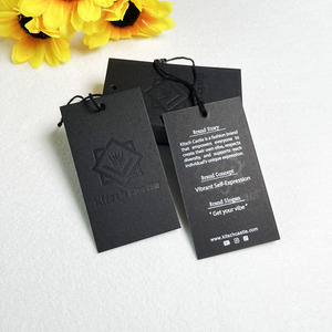 Etiquetas de papel de cartón personalizadas, etiquetas colgantes para ropa, con cadena, logotipo propio, color negro - Product Image 5