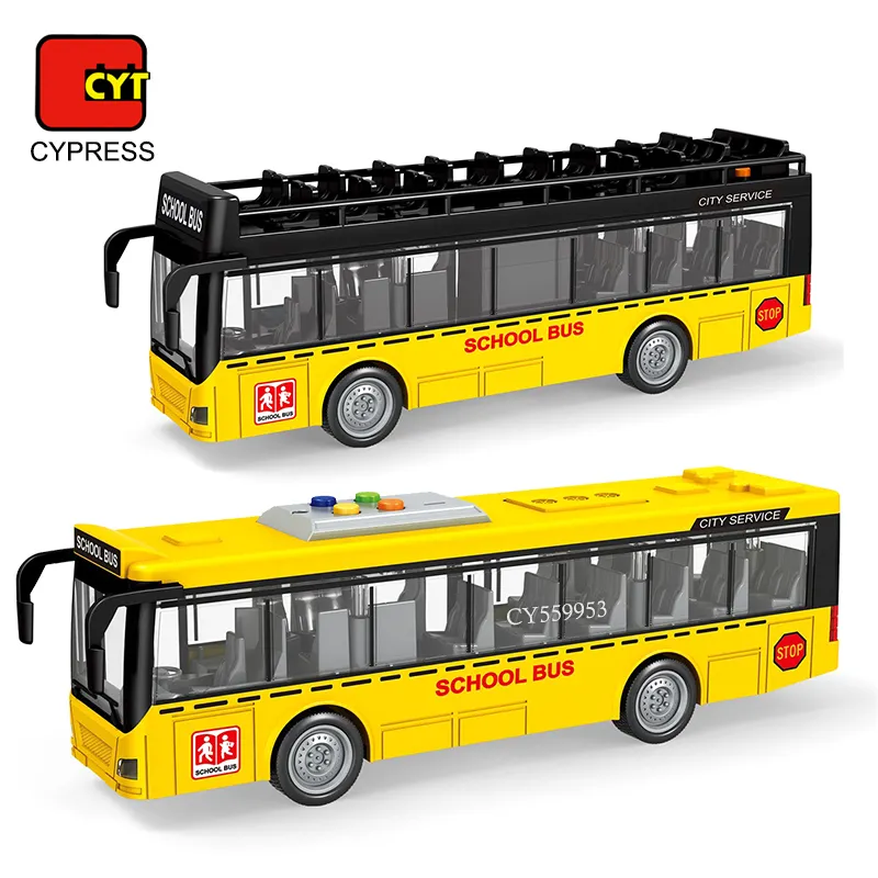 Autobús de dos pisos al por mayor 1/16, autobús escolar de juguete, vehículo de fricción, coches de juguete en miniatura con luz y sonido