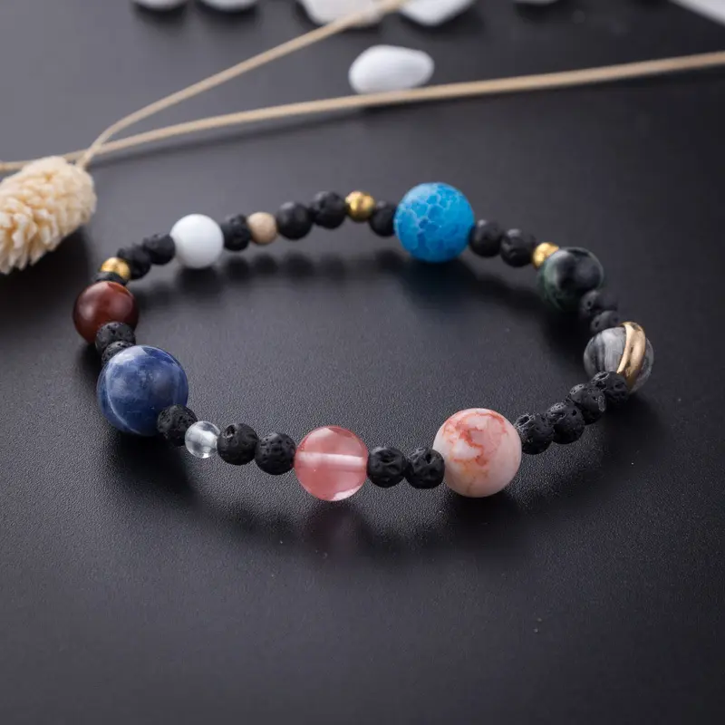 Nuevos productos Cosmic Galaxy Nine Planets Pulsera elástica de piedra natural Pulsera de piedra natural