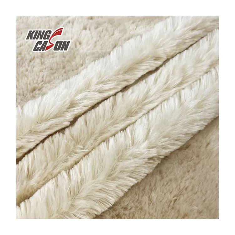Kingcason China Factory Beige tinta unita di coniglio pelliccia sintetica PV tessuto semplice mano-feeling coperta per il mercato India bengala