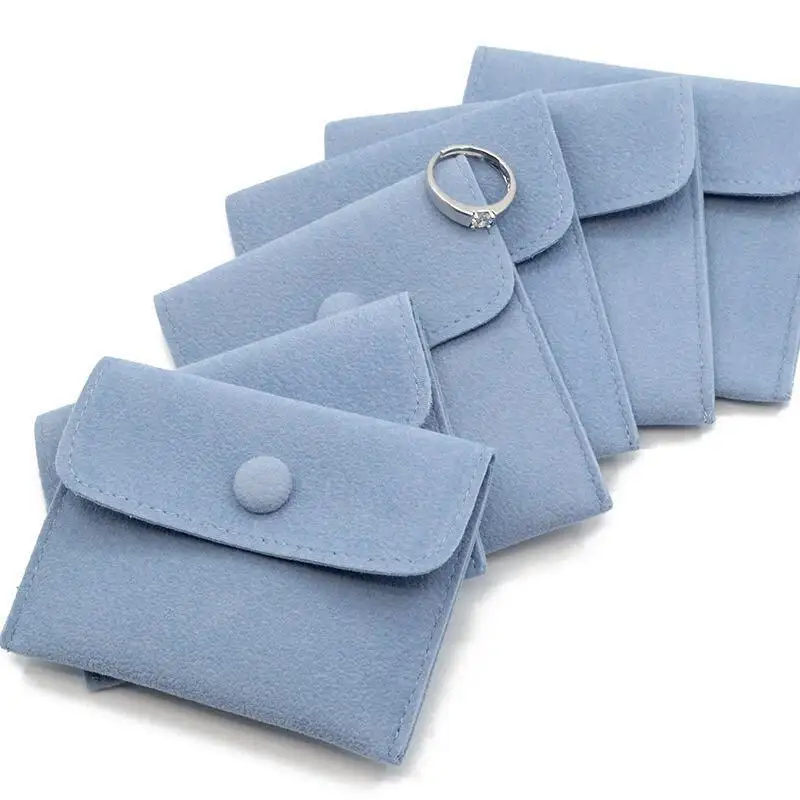 Custom Impresso Suede Envelope Jóias Bolsa E Embalagem Gift Bag Velvet Azul Brilhante Jóias Bolsa com Botão