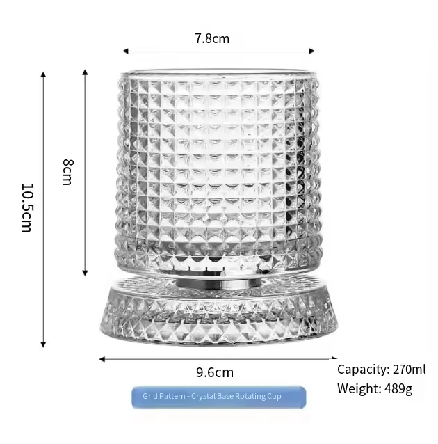 Taza giratoria con base de cristal estilo cuadrado