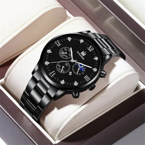 남자 보석 뜨거운 판매 아이템 선물 세트 시계 스틸 밴드 손목 시계 남자 간단한 캐주얼 배 방향타 팔찌 + 석영 시계 - Product Image 4