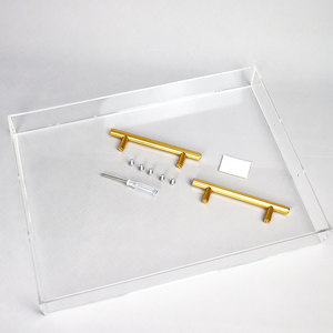 工厂定制透明萤石亚克力水果透明托盘亚克力方形托盘，带金柄 - Product Image 4