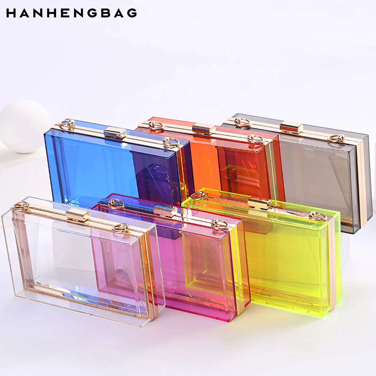 Wholesale Summer Shoulder Ladies Transparent Boxed Purse Crossbody Handbag Trendy Women Clear Acrylic Evening Clutch Bag