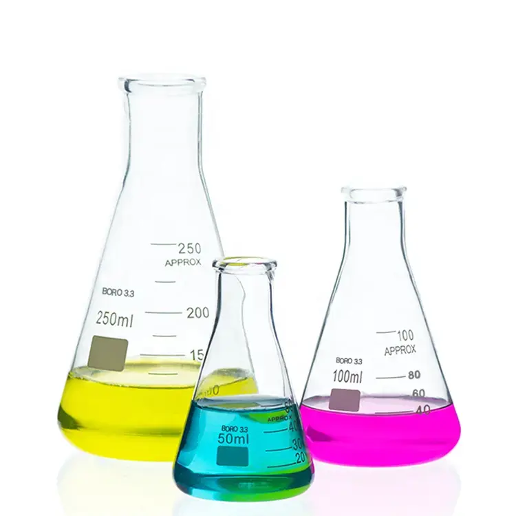 Frasco Erlenmeyer graduado de laboratorio 100mL 250ml 500ml Frasco cónico de vidrio borosilicato Boca estrecha con graduaciones