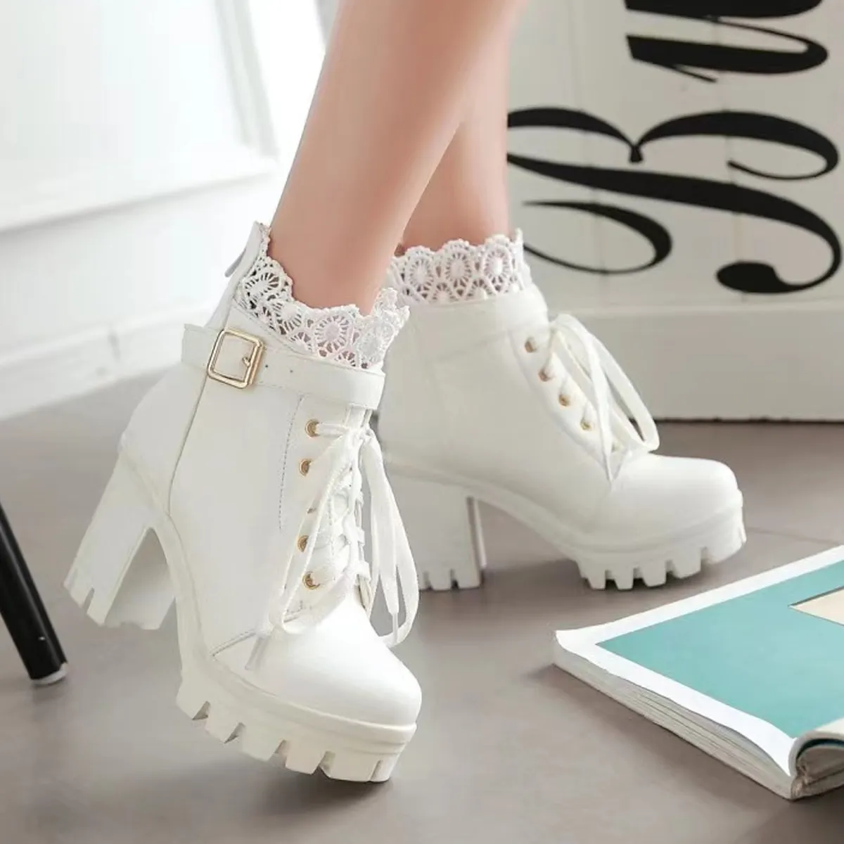 SIGH-botas de goma y cuero hasta la rodilla para mujer, botines de nieve de marca de lujo de gran tamaño, color blanco