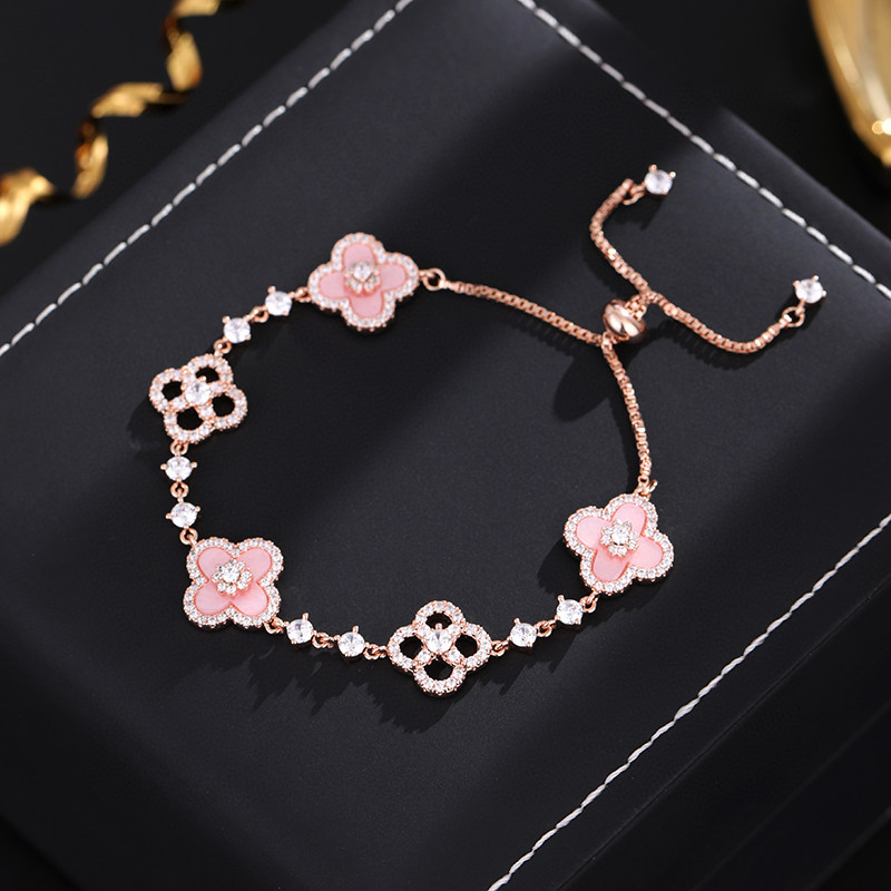 Pulsera de trébol de cuatro hojas rosa de la suerte - oro rosa
