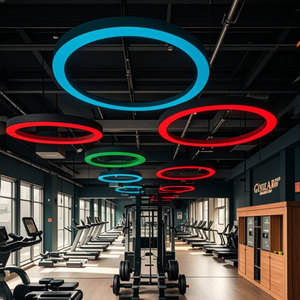 Modern tavan Led yuvarlak asılı lamba RGB aydınlatma armatürü karartma lineer daire avizeler halka kolye işık için spor salonu yapı - Product Image 3