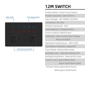スマートタッチスイッチインド6 & 8M Tuya WiFiタイミング16A最大電流240V耐久性ガラススマートウォールスイッチ