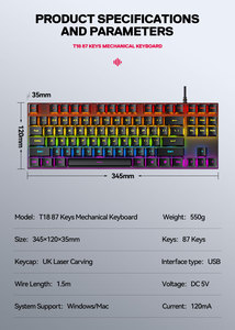 T-WOLF T17 Mechanical <strong>Keyboard</strong> 104 Keys Wired USB Computer <strong>Desktop</strong> Green Axis Backlit Gaming <strong>Keyboard</strong> - Product Image 2