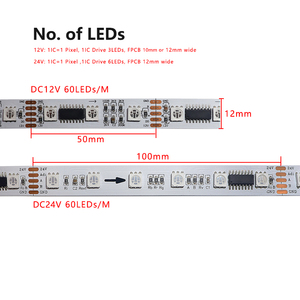 RGB гибкая Пиксельная световая лента DMX512 1990, цифровой сигнал, полноцветная светодиодная лампа постоянного тока 12 В, 24 В, 60 светодиодов/м, TM512AC, встроенная ИС, программируемая - Product Image 3