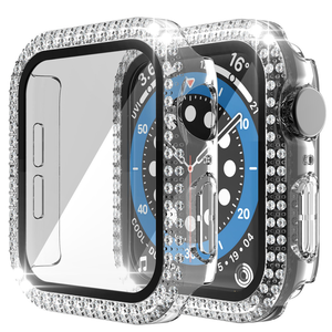 2列ダイヤモンド強化ガラスPCスクリーンカバーiWatch6用ウォッチケース5アップルウォッチシリーズ8用ウォッチガードケース - Product Image 1