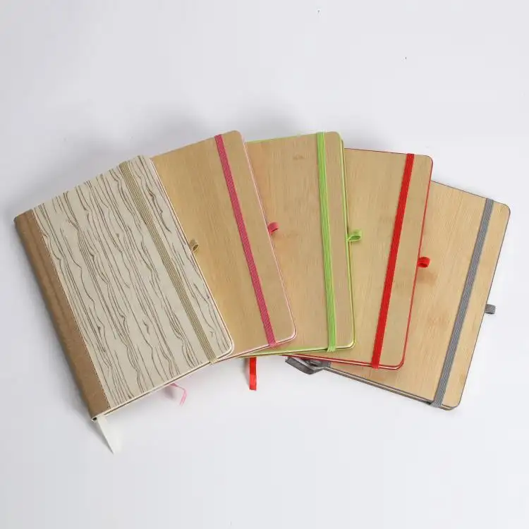 großhandel a5 umweltfreundlich bambus tagebuch hölzerne abdeckung benutzerdefinierter planer elastisches band notizbuch und stifthalter