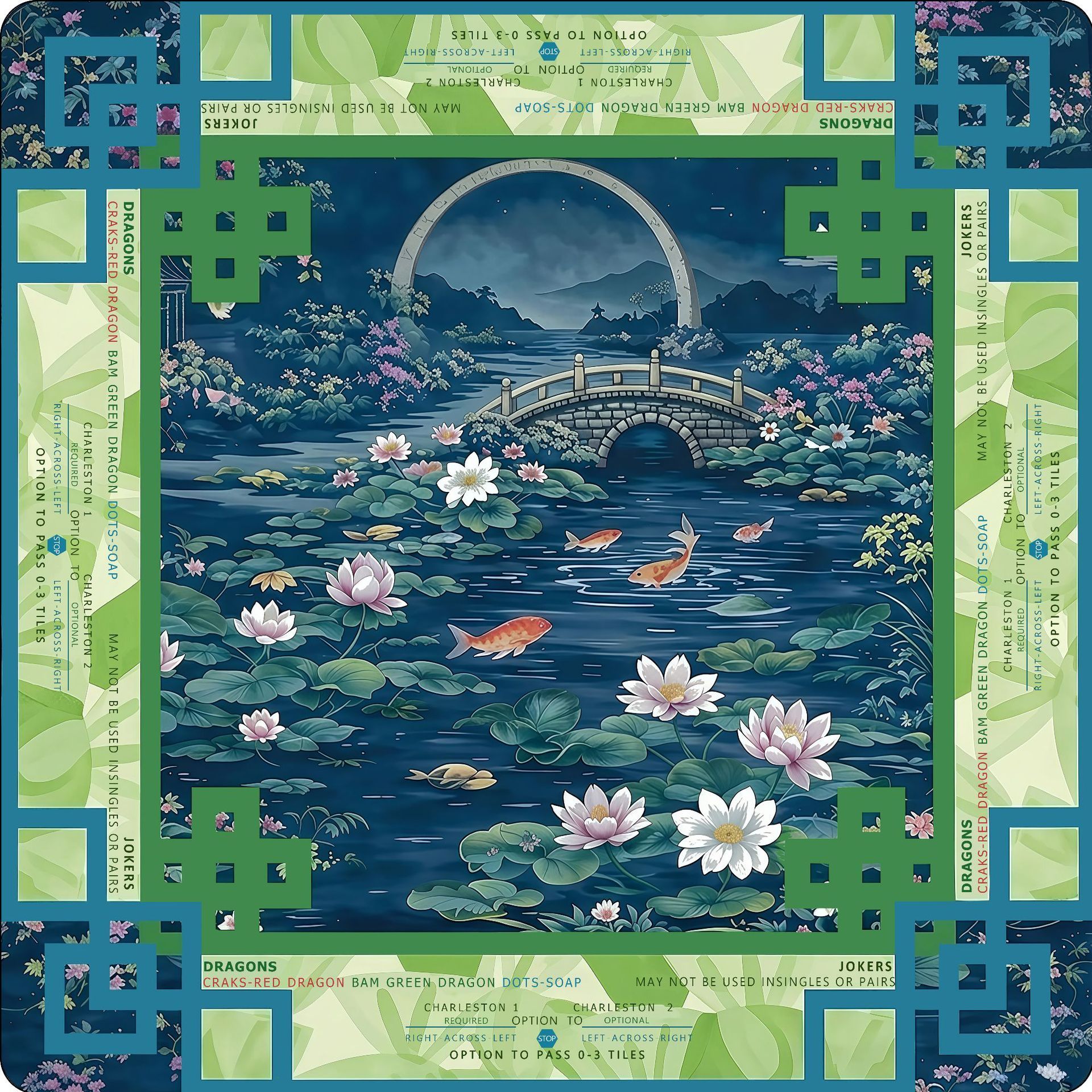 HZ-119-Estera de Mahjong 15 - Loto, Koi y Puerta de la Luna