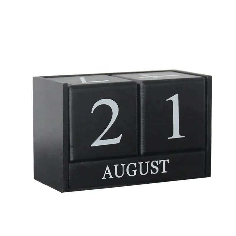 Calendario de escritorio perpetuo de madera, bloques de placa intercambiables, calendario de madera