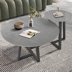 Juego de 2 mesas redondas de anidación nórdica, mesa de centro con patrón de mármol, sala de estar laterales para, balcón y patio - Product Image 6