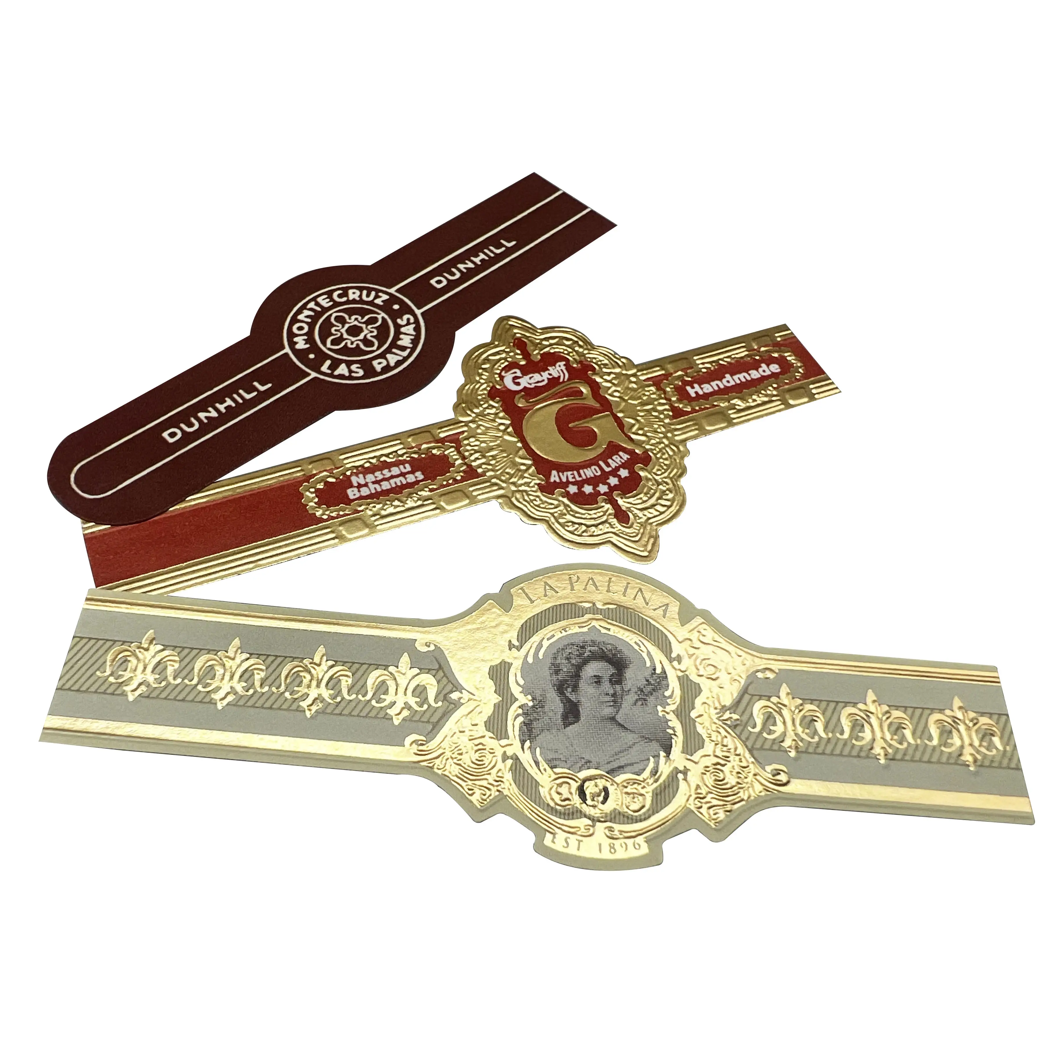 Etichetta personalizzata con stampa in oro etichetta con fascia per sigari anelli per sigari in rilievo etichetta per sigari con adesivo fustellato
