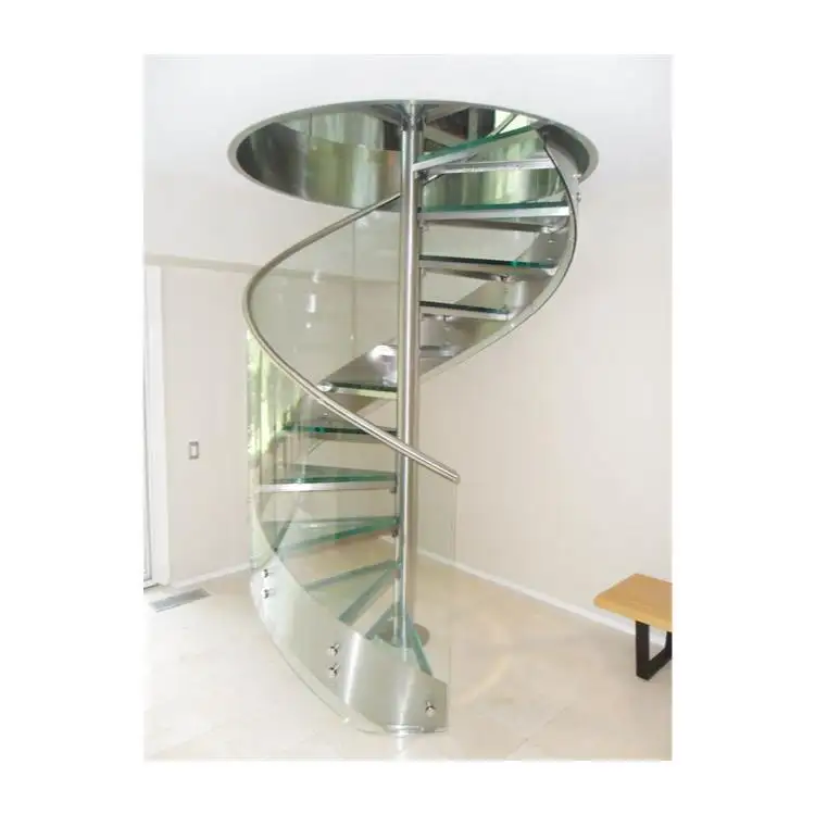 Escalera de cristal en espiral de hierro fundido Diseño de escalera de metal Escalera de cristal de hierro forjado Escaleras Barandilla de cristal