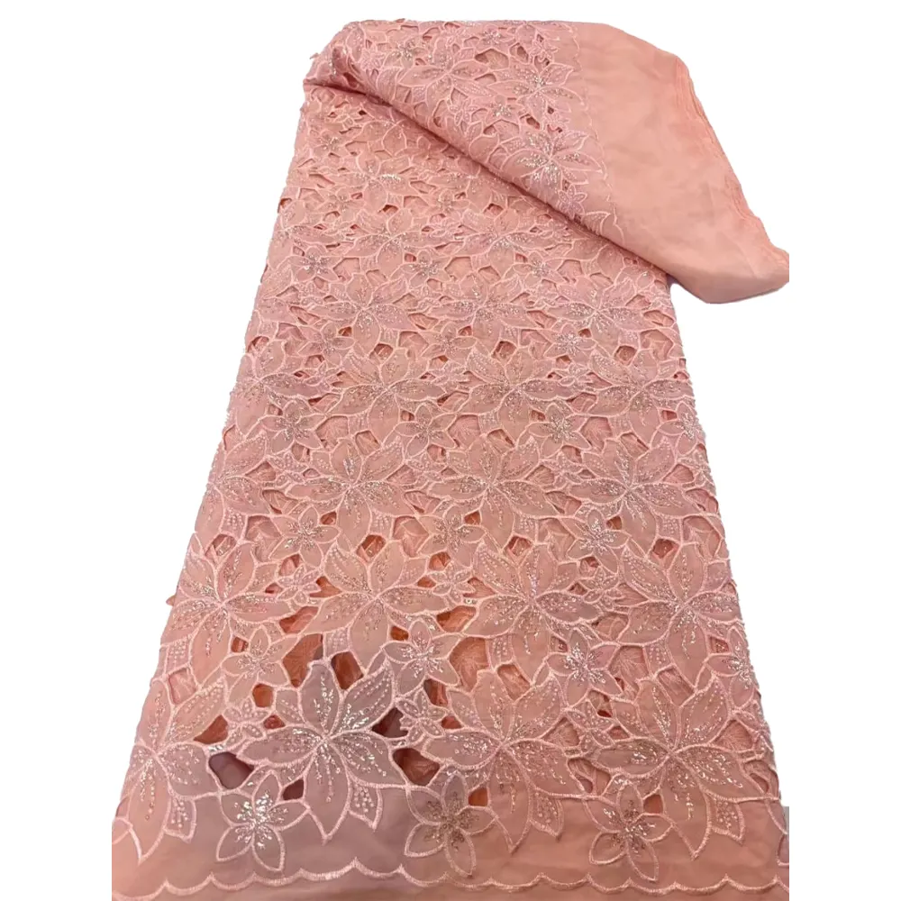 Tessuto di pizzo africano vestito da festa, tessuto di pizzo francese, latte glitter di seta, 2023 materiale di alta qualità 5 yarde