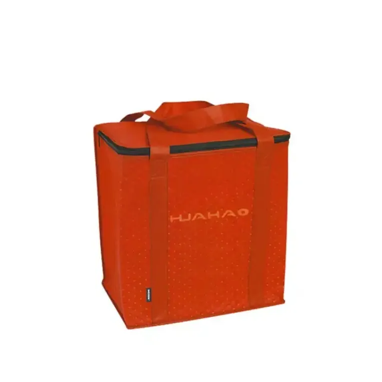 Huahao sacola térmica com alça reforçada personalizada para compras, sacola térmica isolada não tecida prensada a quente