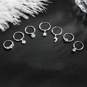 Nhỏ S999 Sterling Silver Hoop Bông Tai Với Sao Trái Tim Mặt Trăng Chữ Thập Chính Tearsdrop Cá Heo Quyến Rũ - Product Image 2